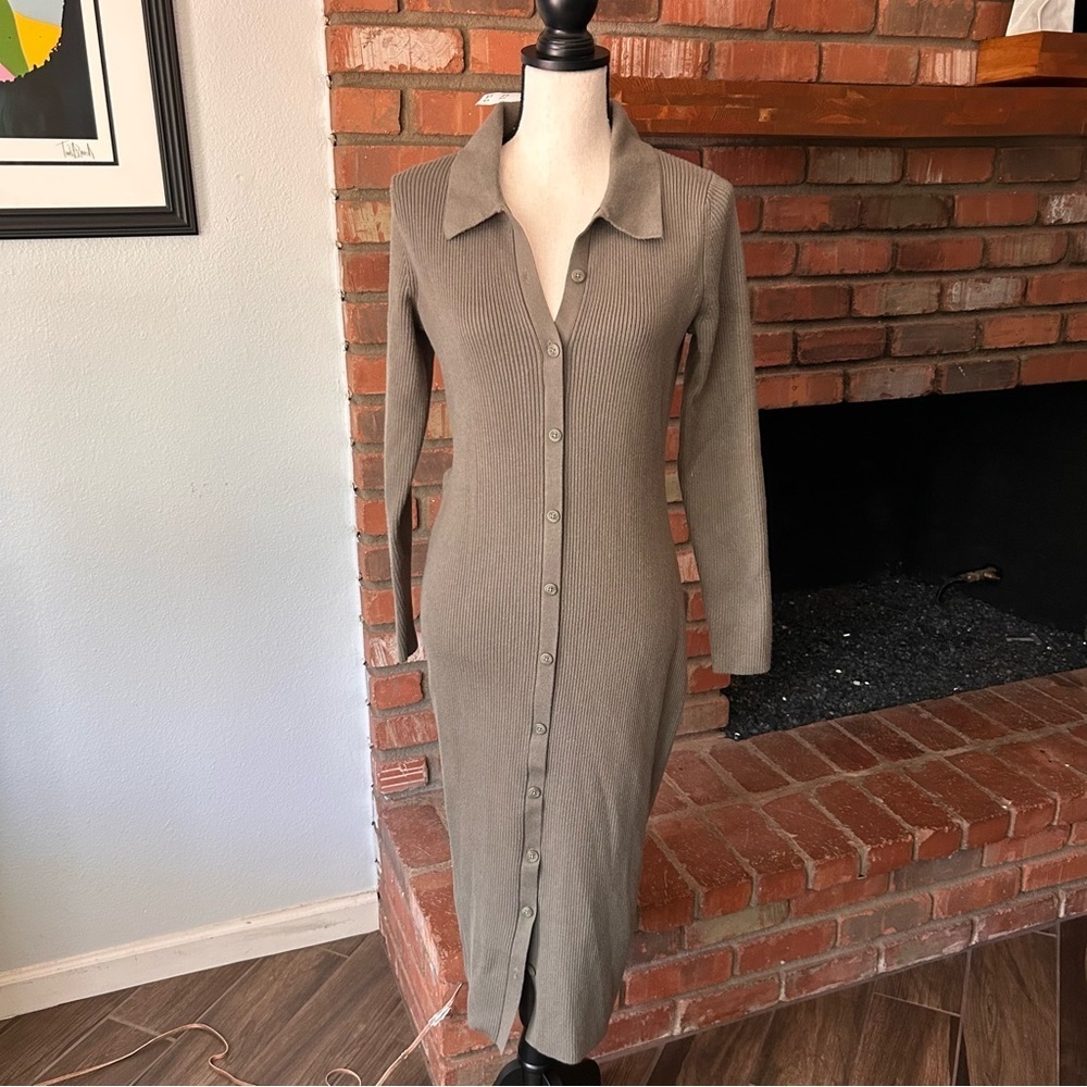 NWT Abercrombie & Fitch Ribbed Long Sleeve Midi Dress in Brown Sz L TALL